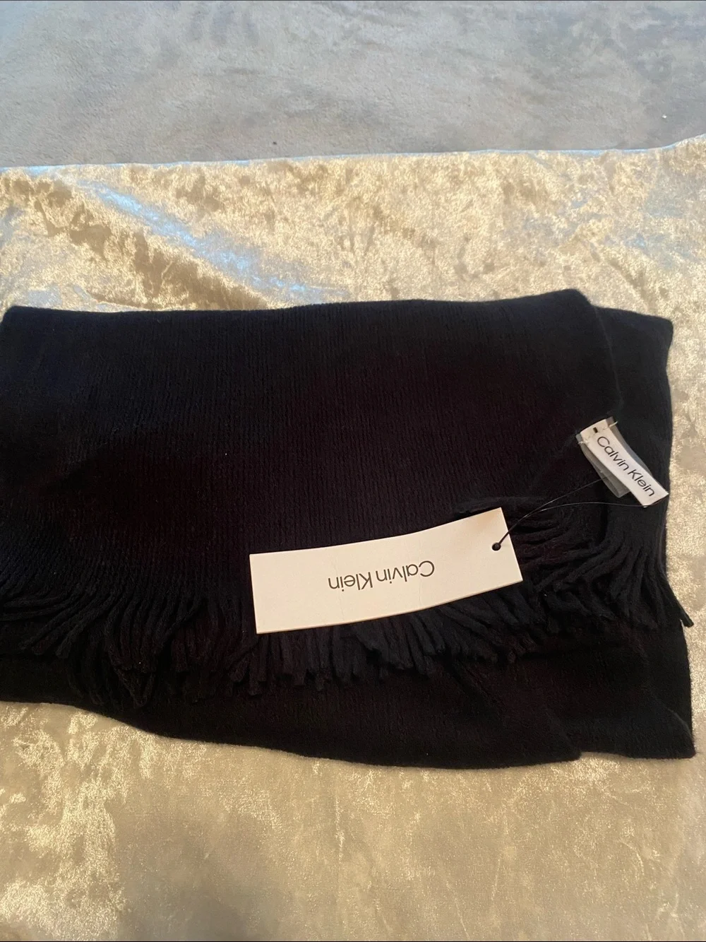Calvin Klein Solid Black Fringed Wrap Scarf